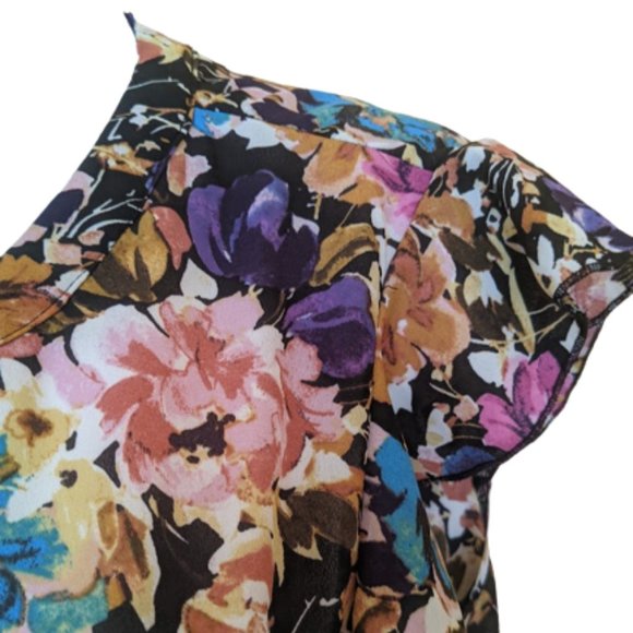 ---  Bright Silky Floral Blouse size Large - Picture 2 of 2